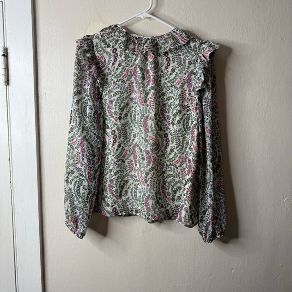 Loft Ivory Floral Peasant Ruffle Long Sleeve Boho Blouse - Picture 4 of 6